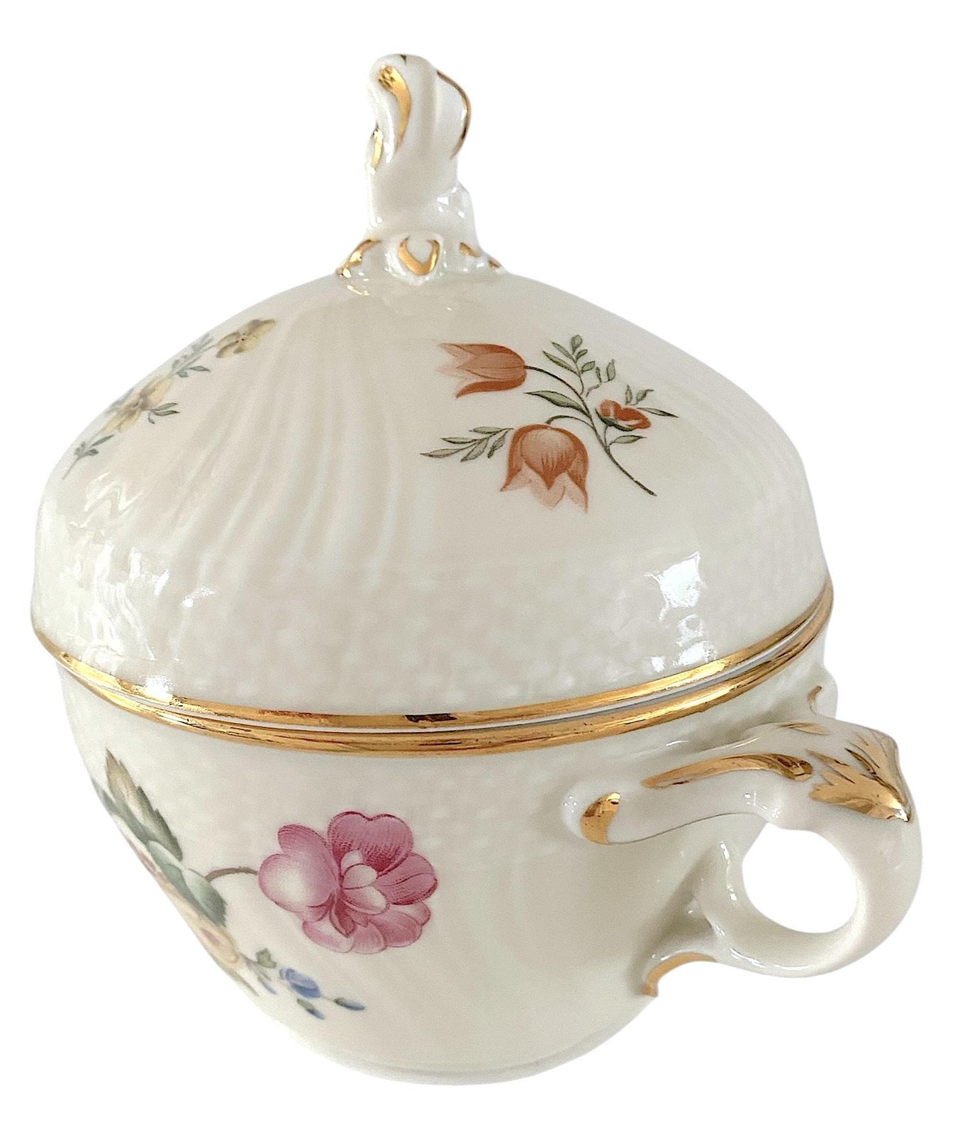 ロイヤルコペンハーゲン フリイセンボーロココ風花柄蓋付きシュガーボウルワイルドピンク芍薬柄1960年代ヴィンテージ