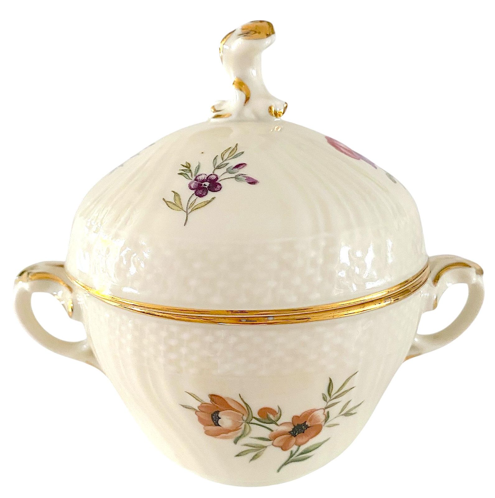 ロイヤルコペンハーゲン フリイセンボーロココ風花柄蓋付きシュガーボウルワイルドピンク芍薬柄1960年代ヴィンテージ