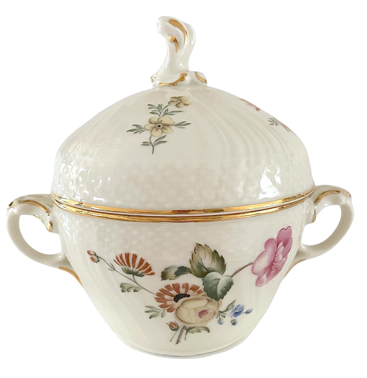 ロイヤルコペンハーゲン フリイセンボーロココ風花柄蓋付きシュガーボウルワイルドピンク芍薬柄1960年代ヴィンテージ