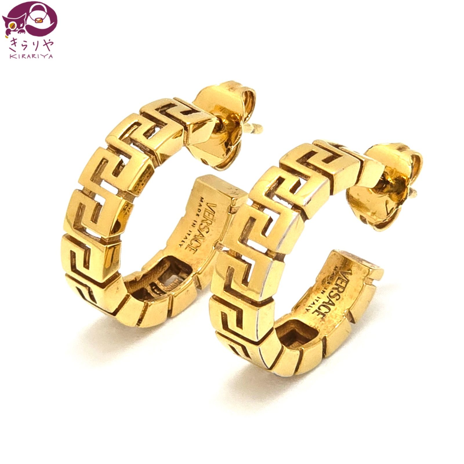 VERSACE ヴェルサーチェ グレカ フープ ピアス 両耳 ゴールド