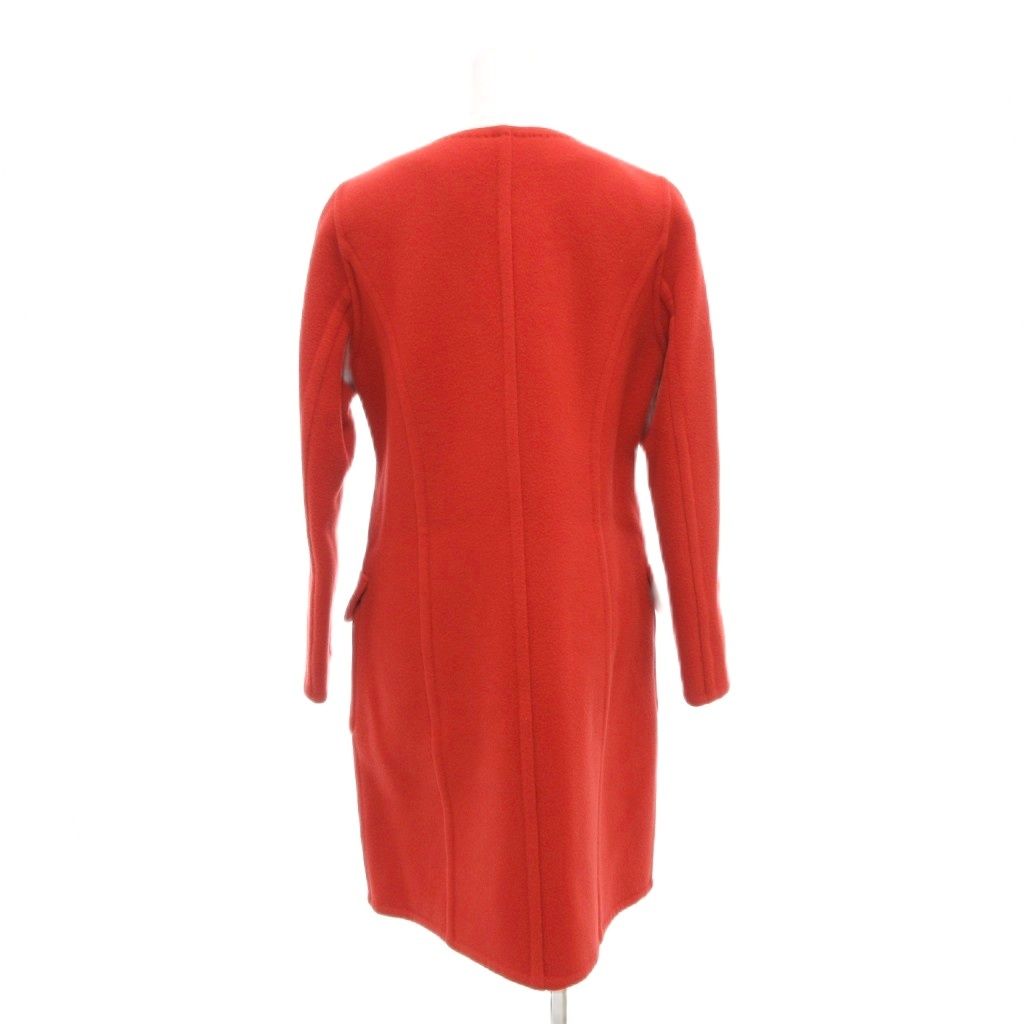 エポカ EPOCA ノーカラーコート 40 ロング丈 メルトン ウール 赤