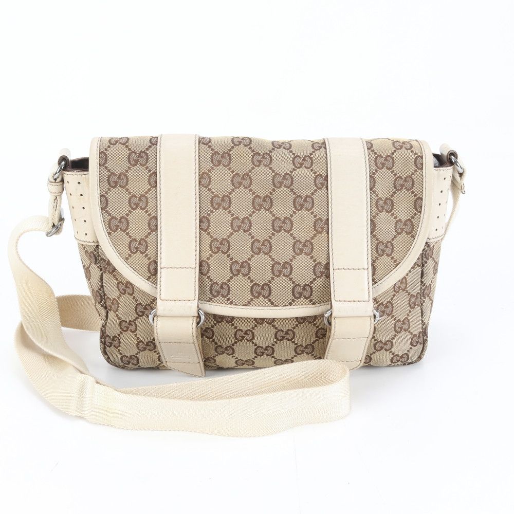 グッチ GGキャンバス 145858 レザー ショルダーバッグ 斜め掛け ハンド 本革 ブラウン 茶色 レディース RUM DH 20-2