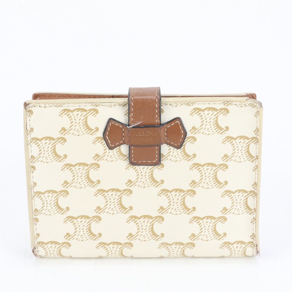 セリーヌ マカダム ミディアム ストラップ ウォレット レザー 二つ折り 財布 コンパクト レディース MUM DH 6-9