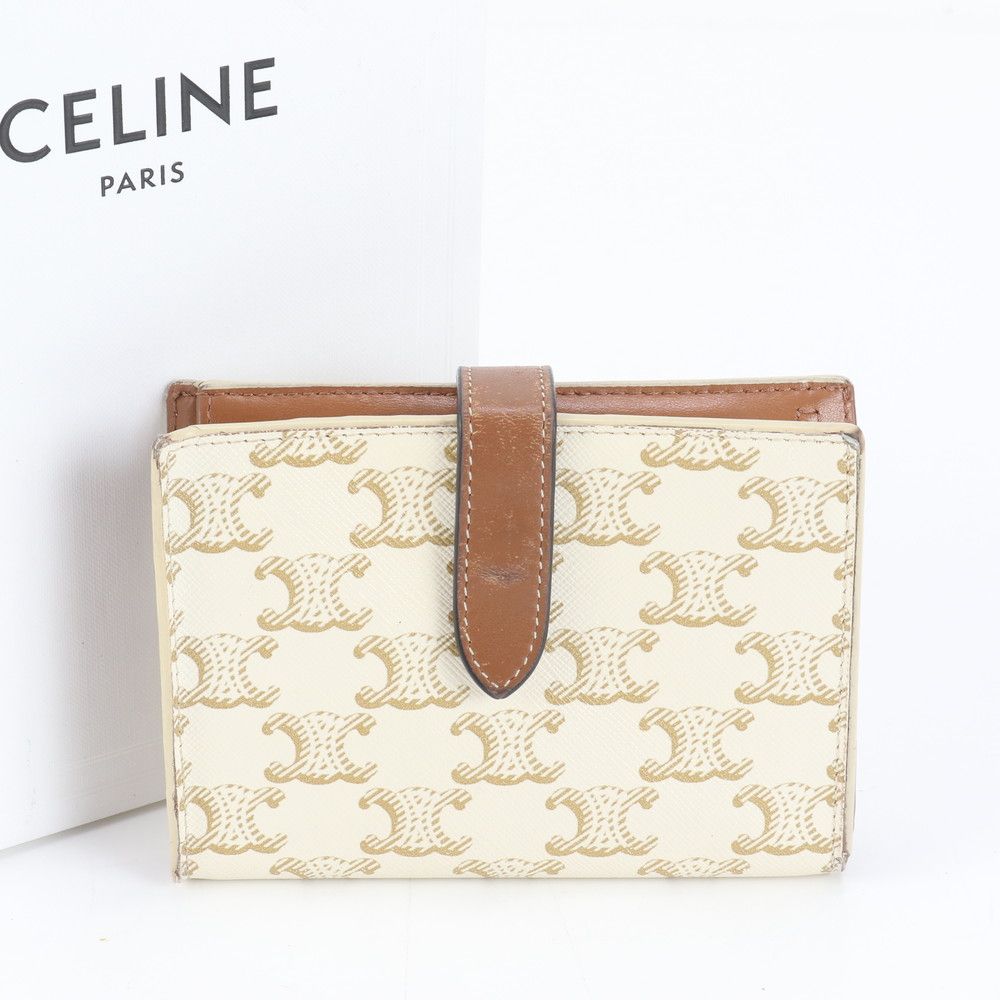 セリーヌ マカダム ミディアム ストラップ ウォレット レザー 二つ折り 財布 コンパクト レディース MUM DH 6-9