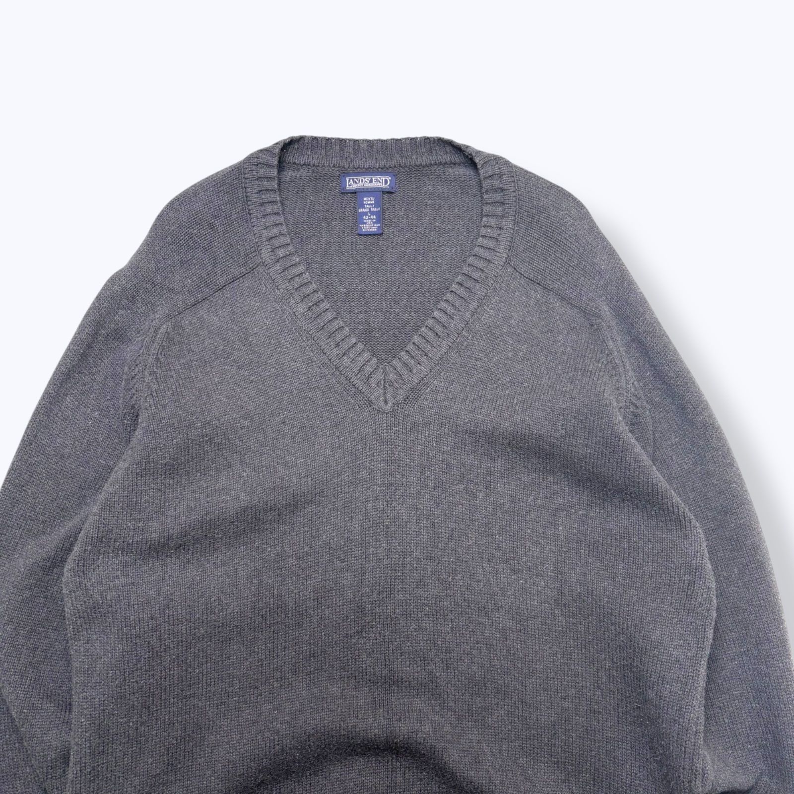 90s LANDS' END V-Neck Cotton Knit Made in USA 【L】 90年代 ランズ