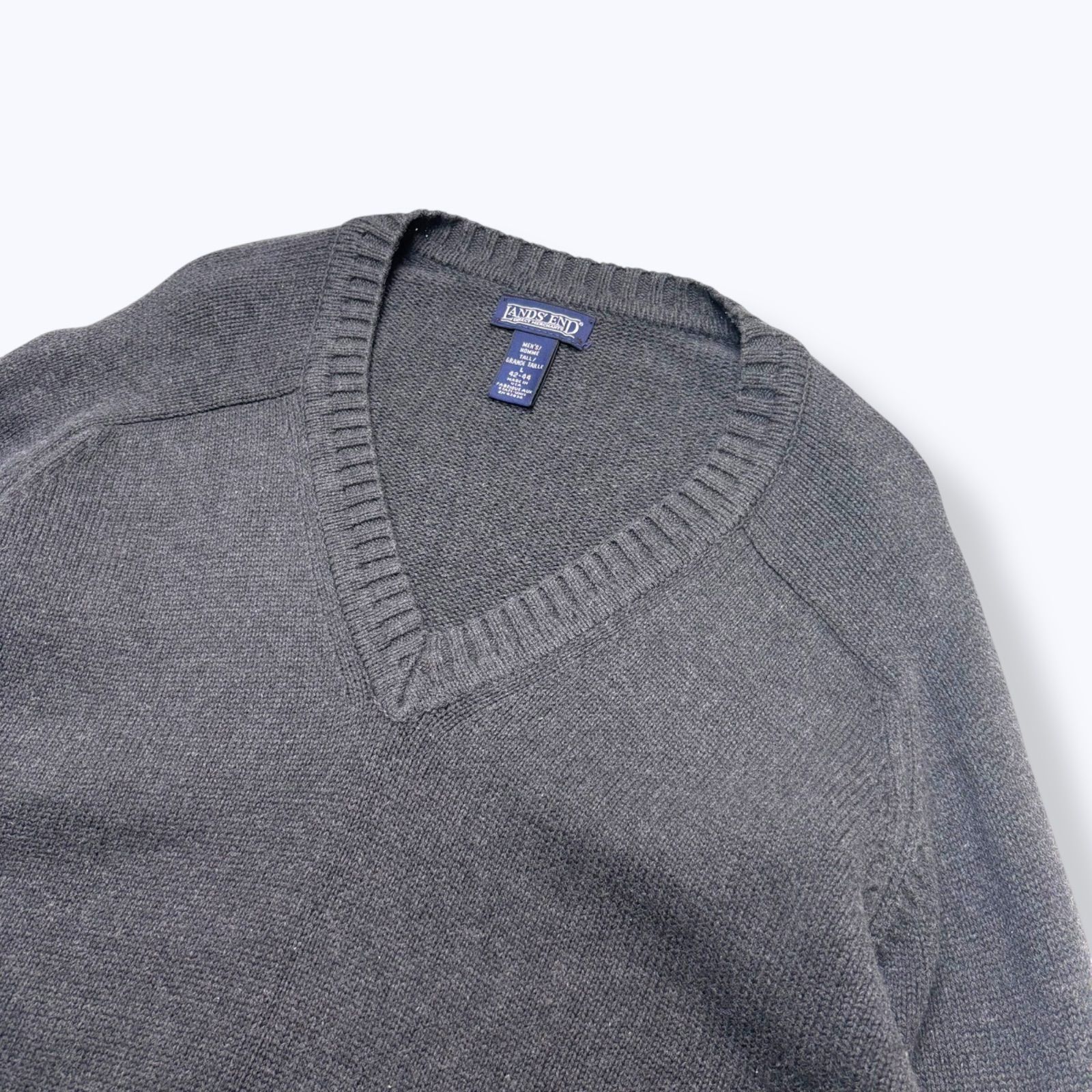 90s LANDS' END V-Neck Cotton Knit Made in USA 【L】 90年代 ランズ