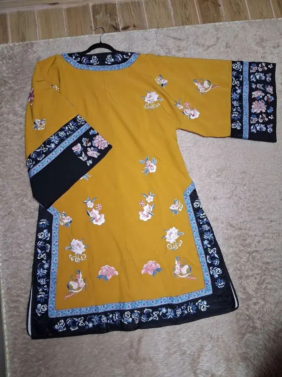  チャイナ服 刺繍 装飾 ミディ ONE PIECE 長袖 七分袖 ひざ丈ワンピース