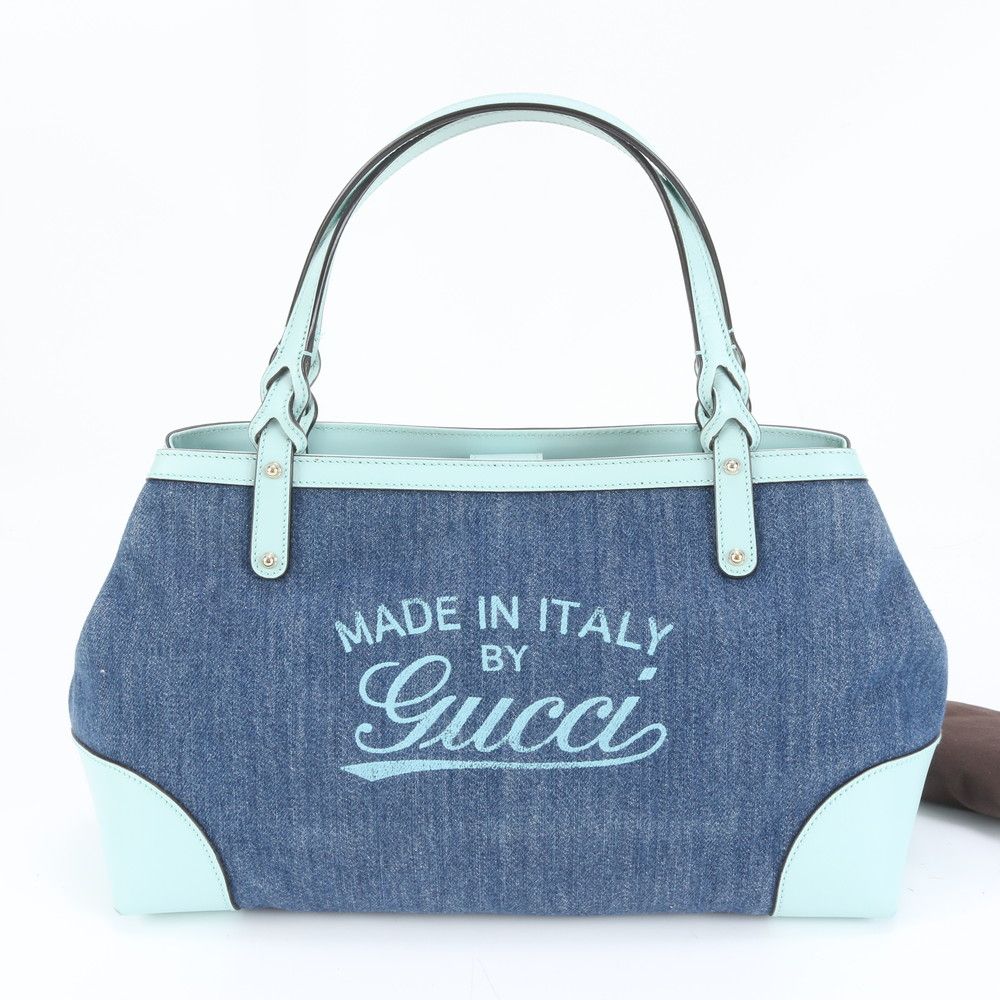 グッチ デニム 348715 レザー キャンバス トート バッグ 肩掛け ショルダー ハンド 本革 レディース RUM DH 19-9