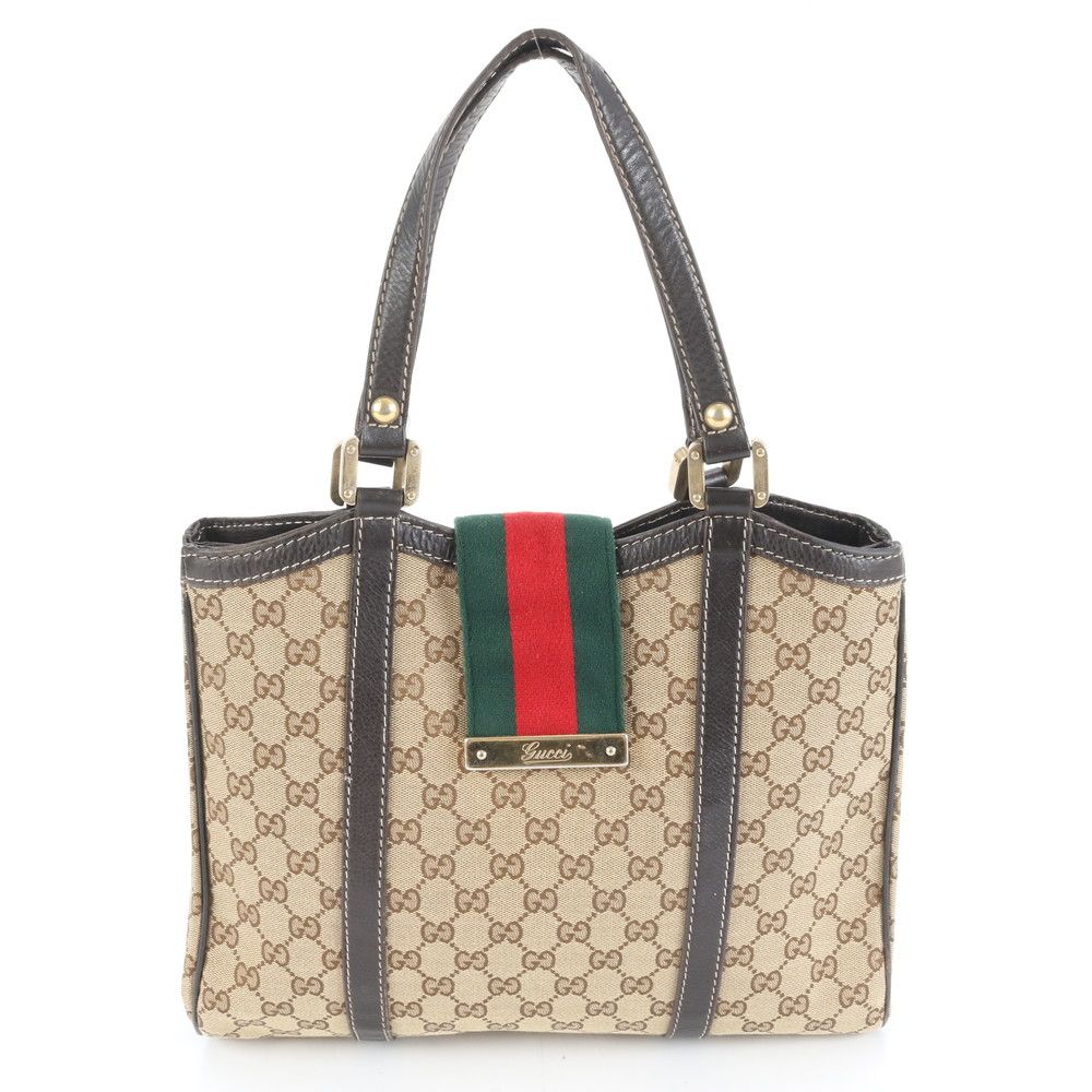 美品 グッチ GGキャンバス シェリー ライン 233609 レザー トート