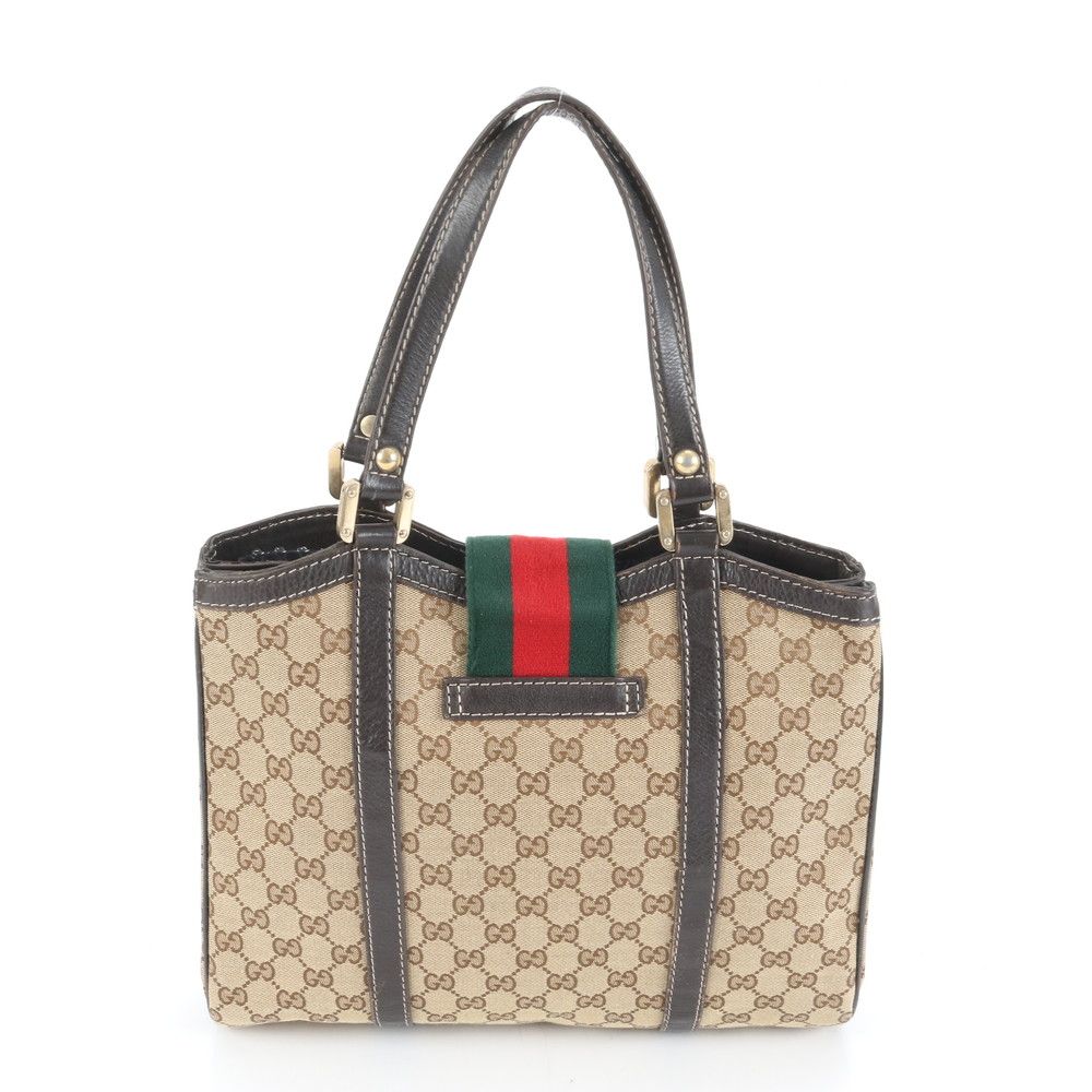 美品 グッチ GGキャンバス シェリー ライン 233609 レザー トート