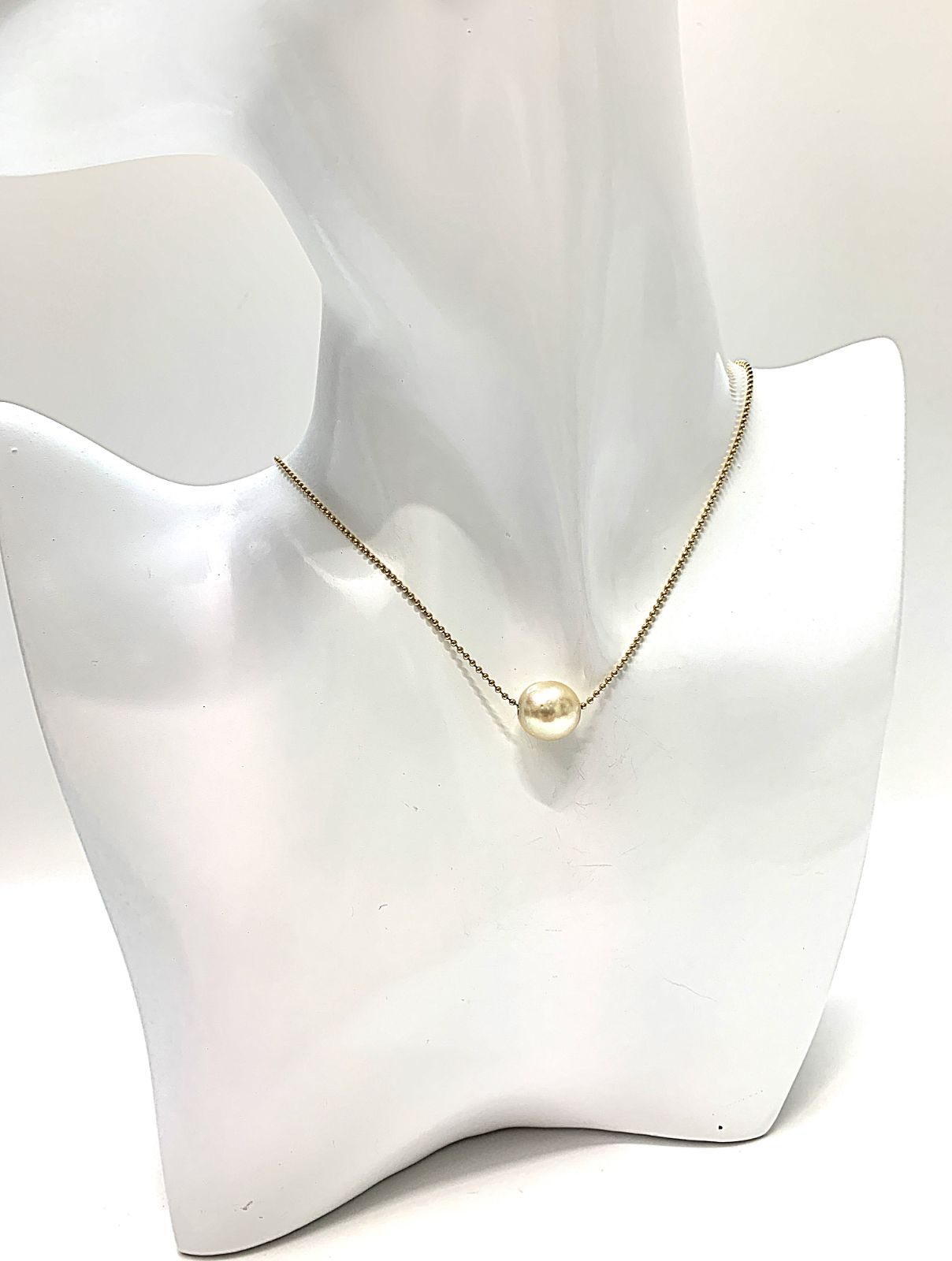 K 18 パール ボール チェーンネックレス ペンダント 4.1ｇ 38ｃｍ ゴールド系 真珠