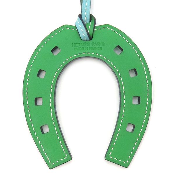 エルメス HERMES バッグチャーム パドック シュバル ホースシュー ヴォースイフト ブルー×グリーン 水色 緑 馬蹄