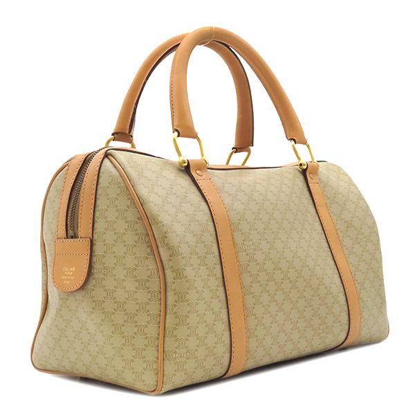 【CELINE】ボストンバッグ　マカダム柄　PVC ゴールド金具　ベージュ系 セリーヌ CELINE ボストンバッグ マカダム柄 ボストンバッグ レザー