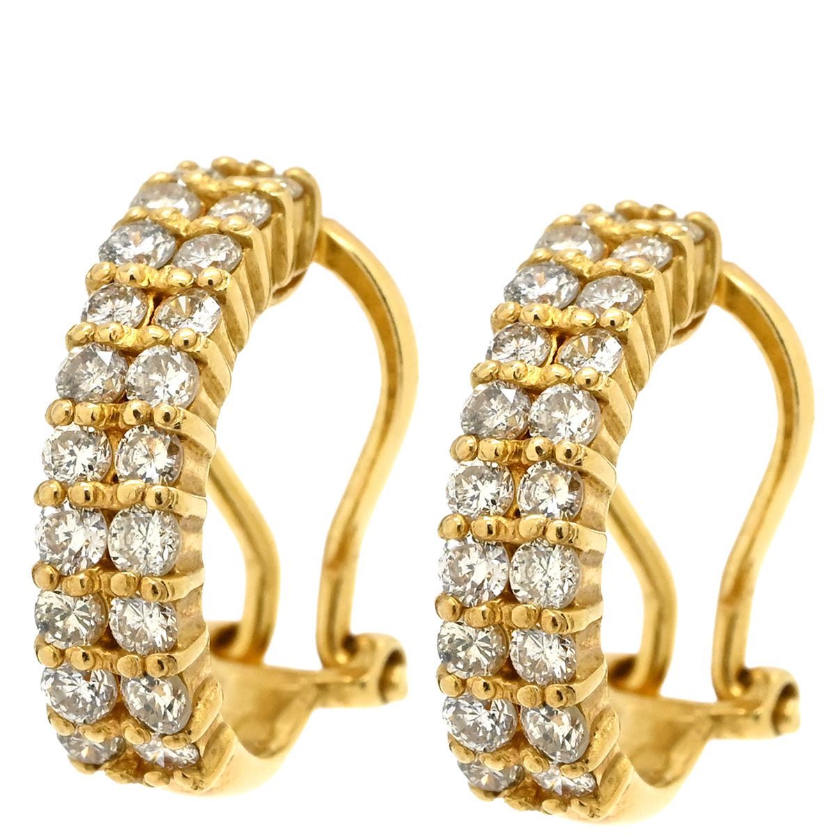 イヤリング 2連ダイヤモンド フープイヤリング イエローゴールド Au 750 18 K 18金 パヴェ 両耳用