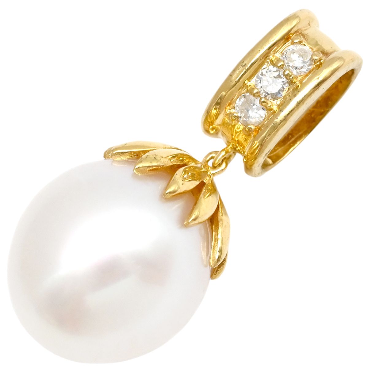 ペンダントトップ パール ダイヤ 0.10 ct パールホワイト×イエローゴールド ネックレストップ 白蝶パール ホワイトパール 真珠 18 K YG 750