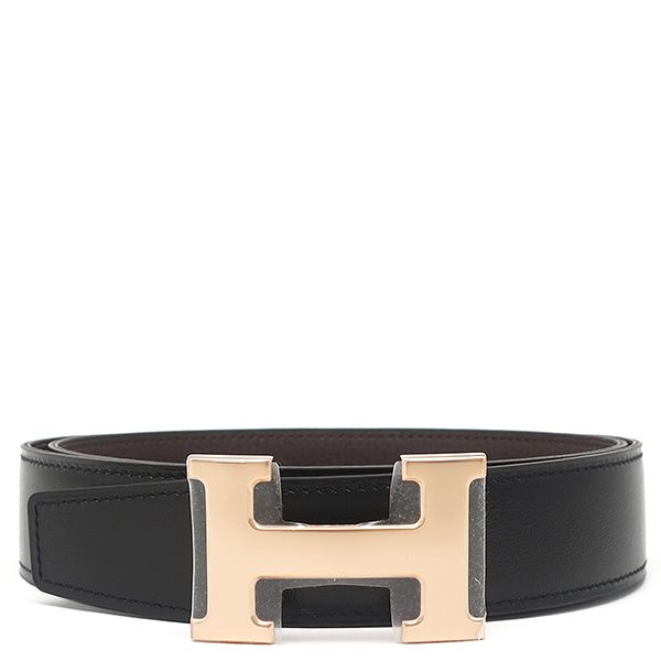 エルメス HERMES ベルト コンスタンスH ＃90 ボックスカーフ トゴ ブラック×ショコラ 90 ピンクゴールド金具 ♥ 黒 茶 Hバックル PG RG ローズゴールド金具 W刻印 2025年製 箱