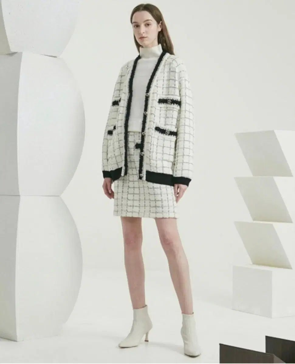 TIME タイム アイボリー ツイード カーディガン Free