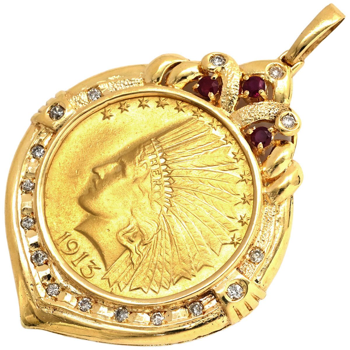ペンダントトップ コイン 金貨 イエローゴールド 10ドル金貨 アメリカンインディアンヘッド 750 18K K21.6 ネックレストップ  ペンダントヘッド 【中古】 - メルカリ