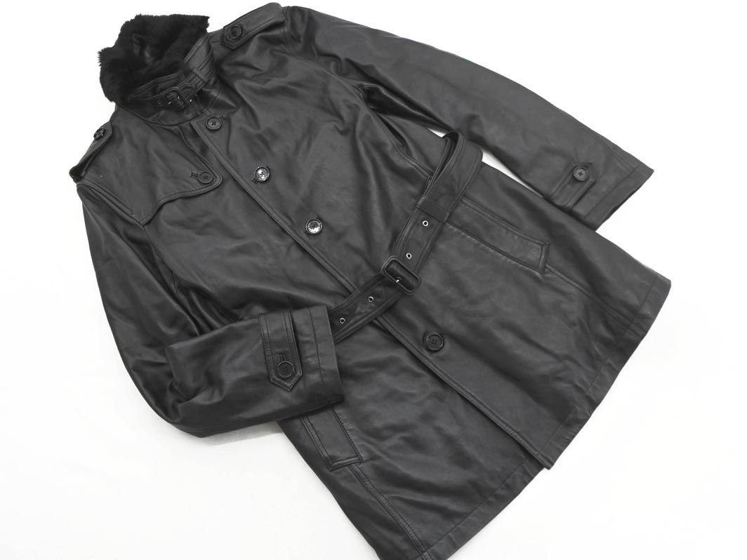 バーバリーブラックレーベル 本革 レザー ラビットファー 2 WAY コート sizeLL|黒 ◎メンズ