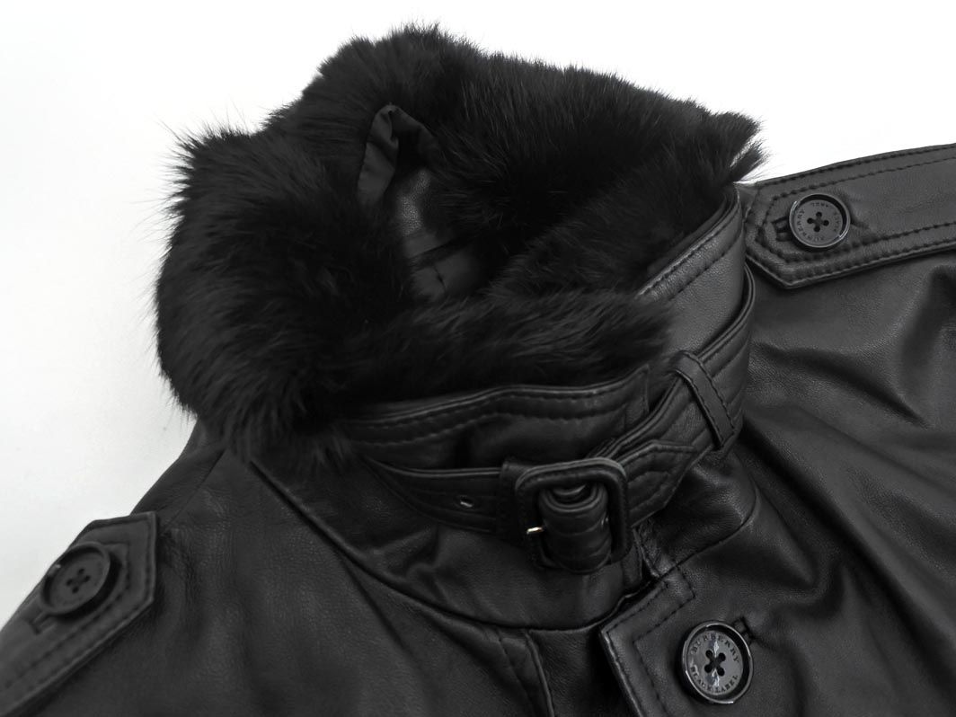 バーバリーブラックレーベル 本革 レザー ラビットファー 2WAY コート