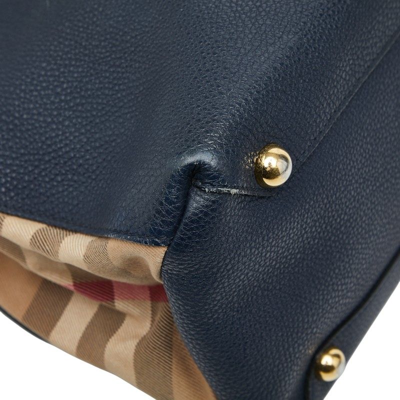 【BURBERRY】ネイビー レザー ハンドバッグ　ショルダー付き バーバリー ノバチェック ハンドバッグ ショルダーバッグ 2WAY