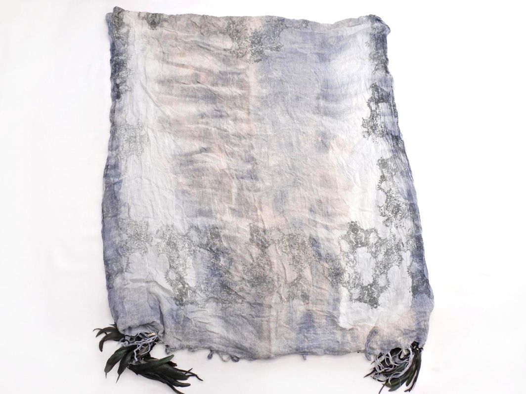 KMRii ケムリ 総柄 グラデーション フェザー ストール ライトブルー