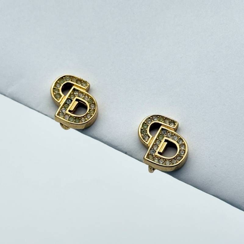 Dior CDロゴ ラインストーン イヤリング ゴールド 1組 クリスチャン ディオール Christian ヴィンテージ _1224