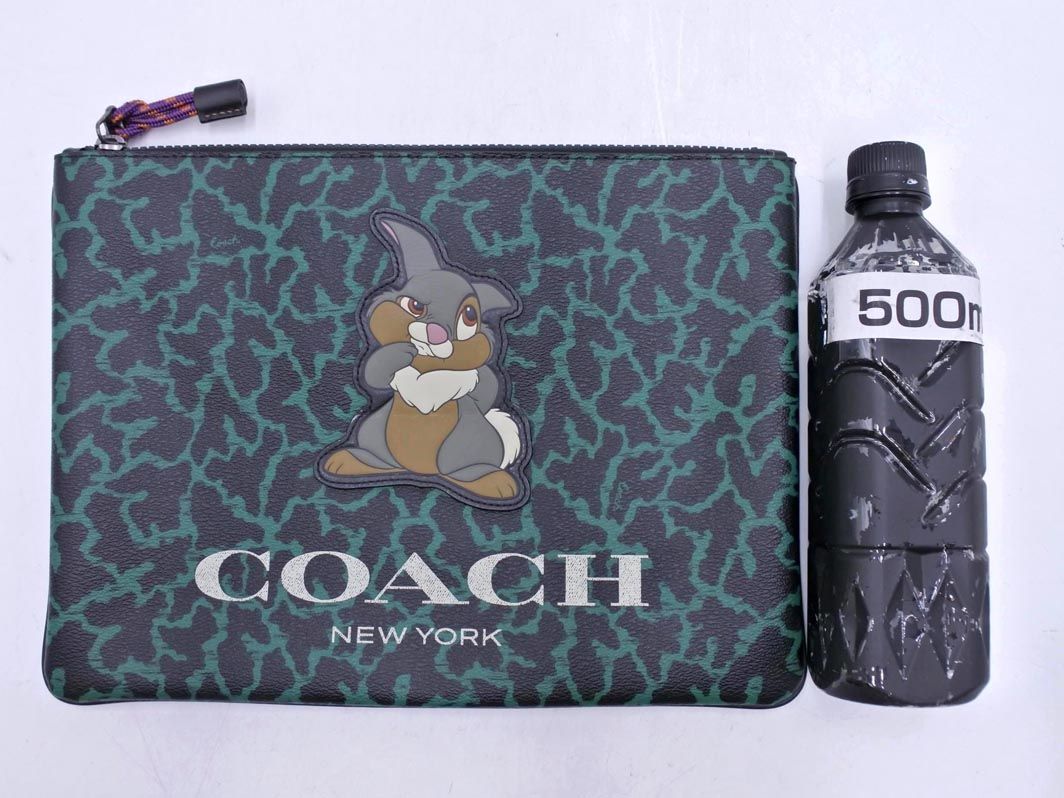 COACH コーチ ディズニー バンビ とんすけ 総柄 クラッチ バッグ 黒x
