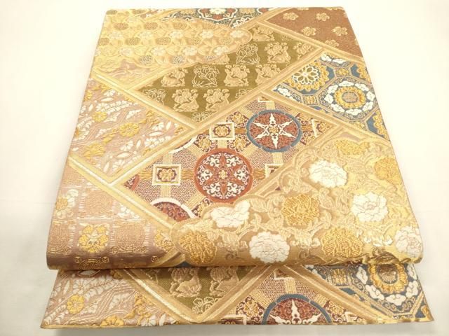 平和屋着物▽六通柄袋帯 唐織 名物裂 金糸 正絹 逸品 CABA5866ak