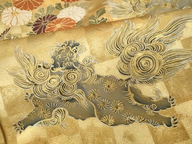 平和屋着物▽豪華黒留袖 駒刺繍 唐獅子 文字 枝花文 金彩 正絹 逸品