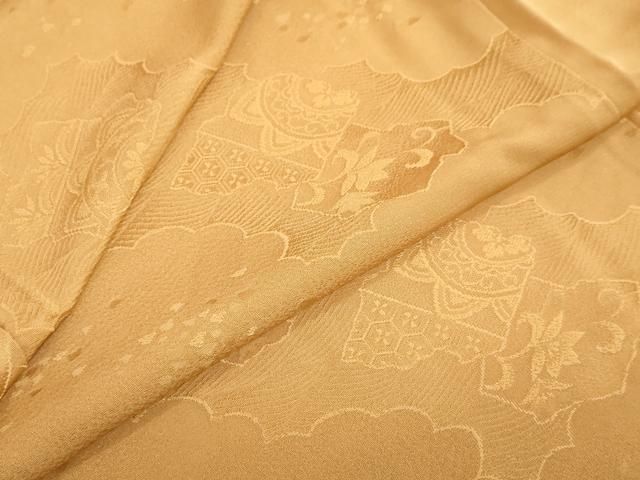 平和屋着物▽上質な色無地 吉祥破れ色紙地紋 狐色 正絹 逸品