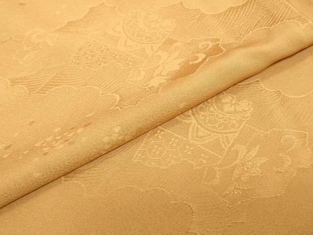 平和屋着物▽上質な色無地 吉祥破れ色紙地紋 狐色 正絹 逸品