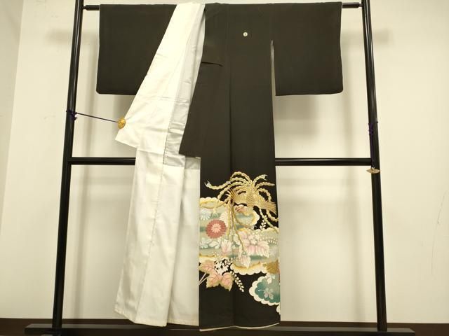 平和屋着物▽豪華黒留袖 駒刺繍 総刺繍 鳳凰雲取花文 金銀彩 正絹 逸品