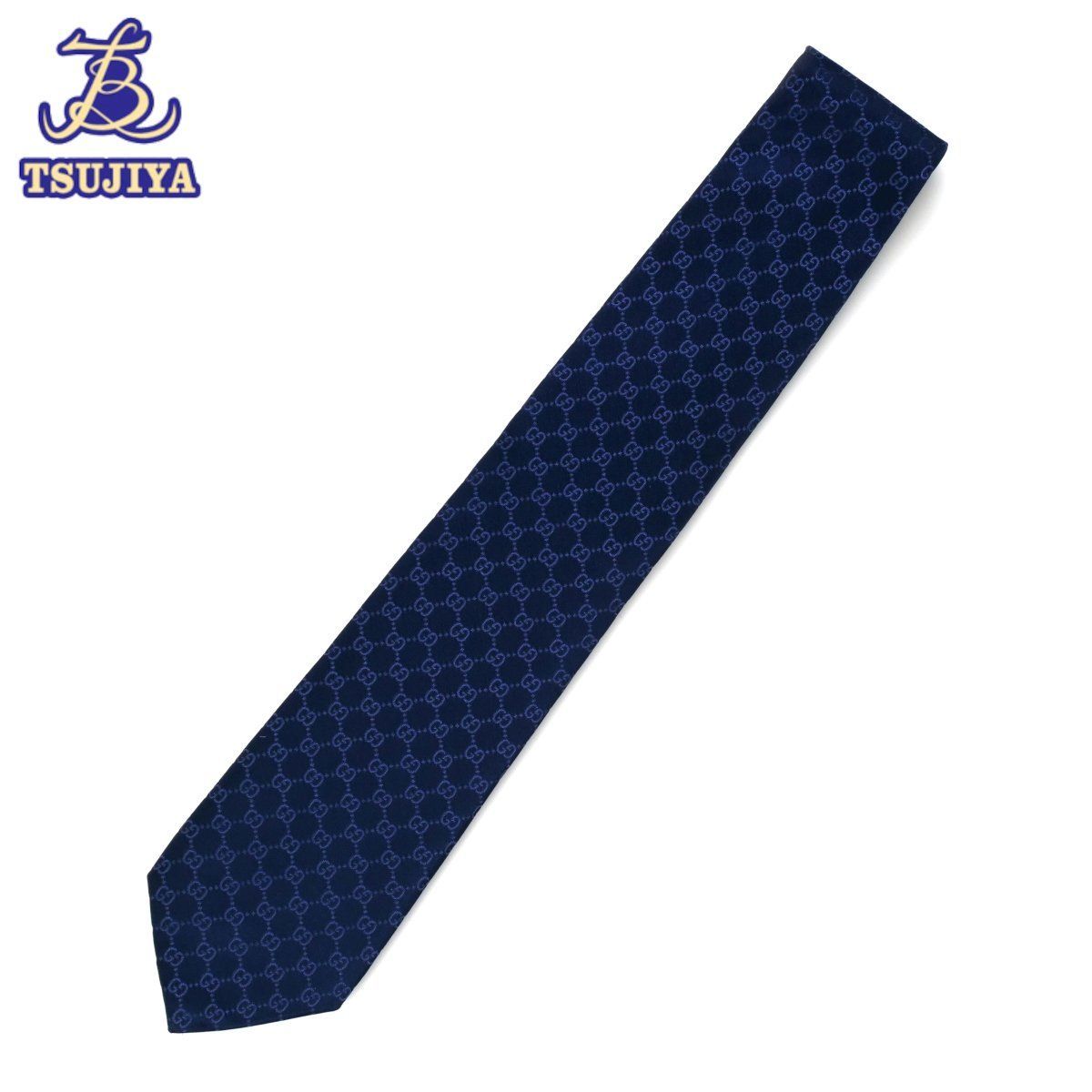 GUCCI グッチ ネクタイ GGロゴ 456520 4 B 002 ネイビー シルク A 3096