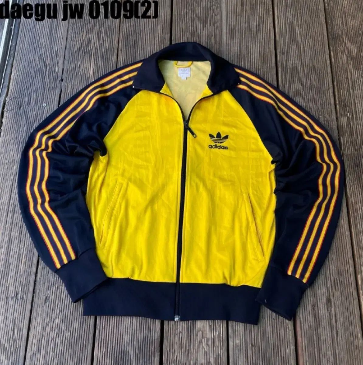 アディダス 3本線 ジャージ イエロー|ネイビー s