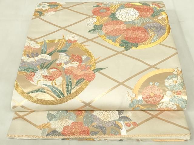 平和屋着物◎六通柄袋帯 唐織 桃山狂言の丸文 金銀糸 正絹 逸品