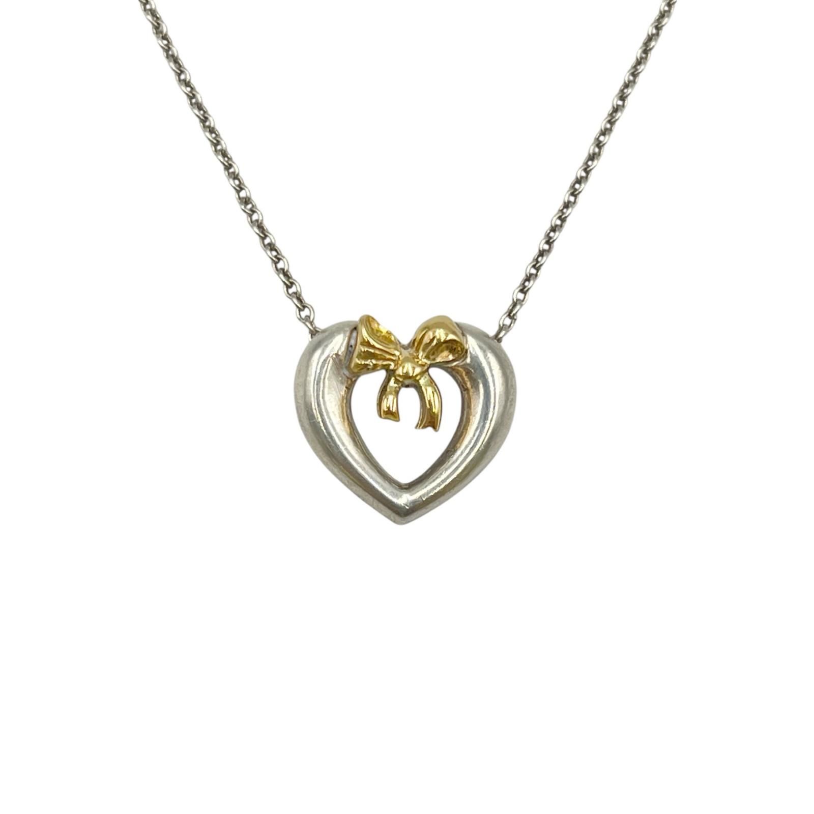 ティファニー　TIFFANY　リボンハート　925/750コンビ　ネックレス 美品】ティファニー TIFFANY&Co. ハート リボン コンビ ネックレス
