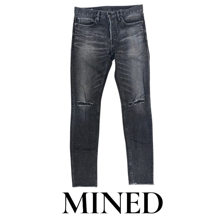マインデニム MINEDENIM ブラックデニム スキニー ヒザダメージ加工 