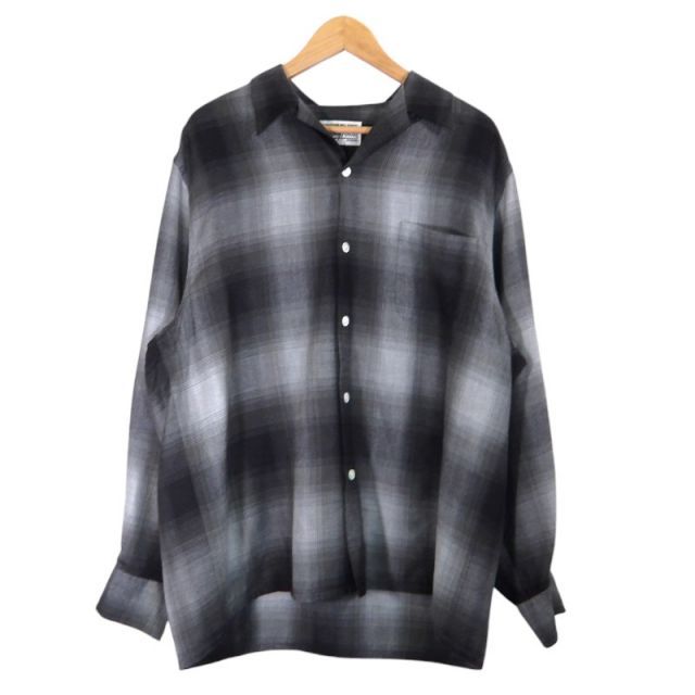 WACKO MARIA 23 aw OMBRE CHECK OPEN COLLAR SHIRT サイズM BLACK ワコマリア オンブレ チェック オープン カラー シャツ