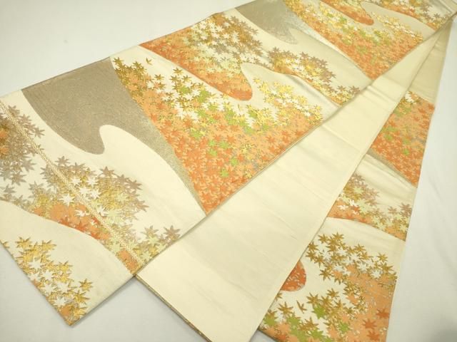 平和屋着物◎六通柄袋帯 唐織 流水楓文 金糸 正絹 逸品 DABA6607op