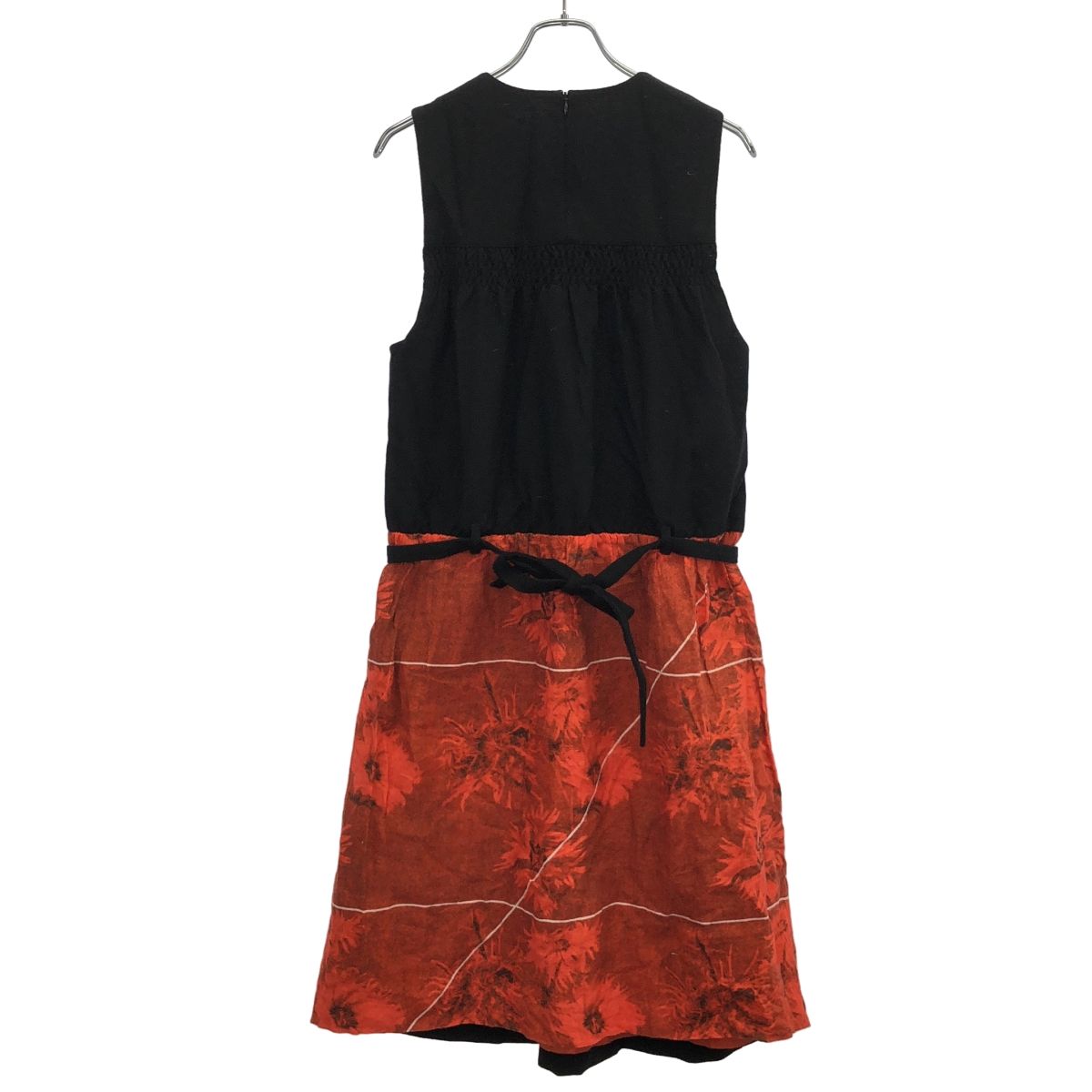 CACUMA カクマ 18 AW アネモネのギャザーワンピース ブラック×レッド S