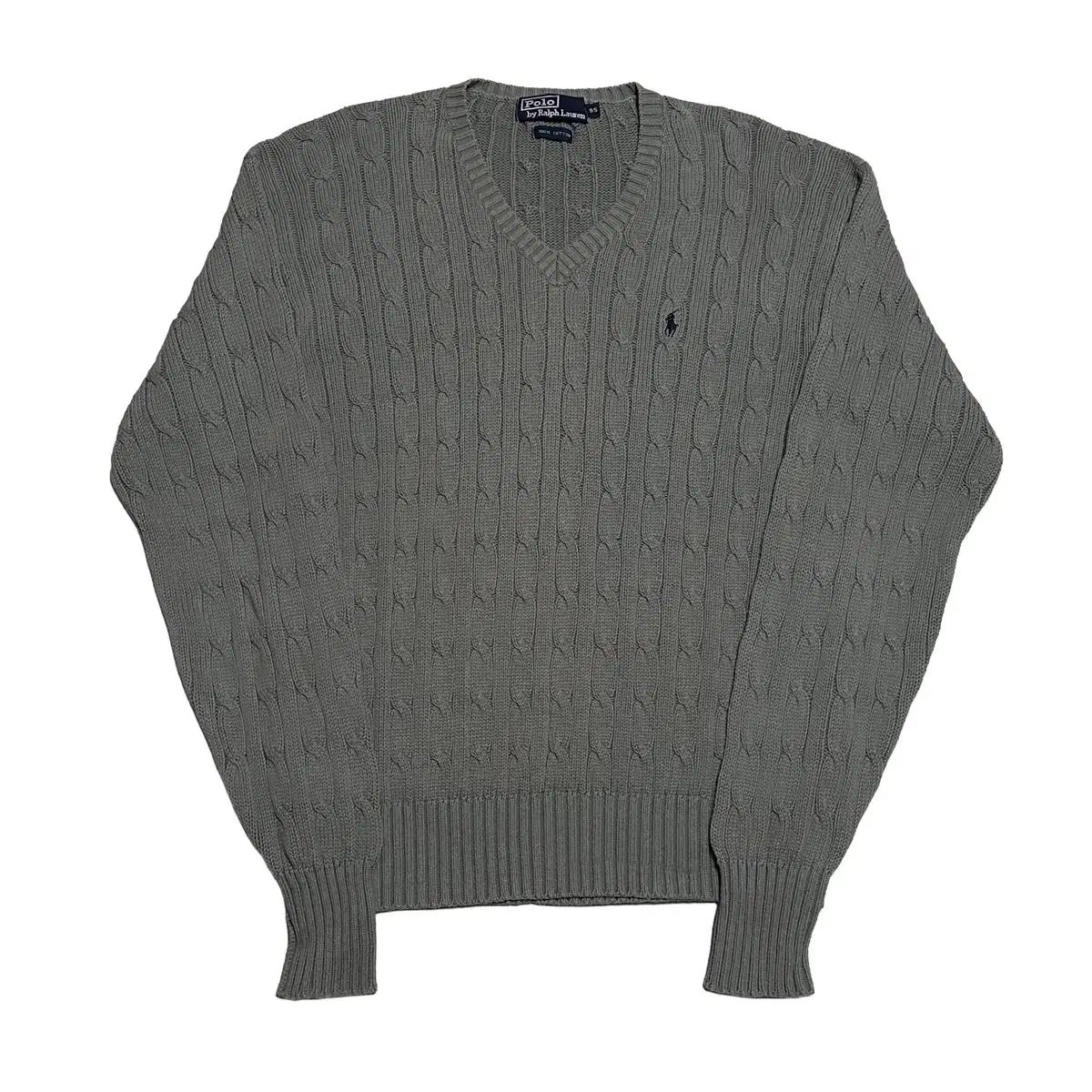 95 ポロラルフローレン コットン グレー Vネック ケーブル ニット