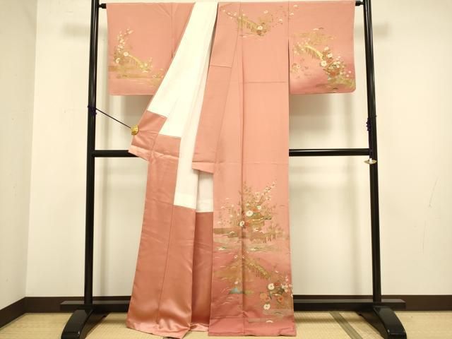 平和屋着物□訪問着 渡橋風景花文 金糸 正絹 逸品 未使用 DABA8634du