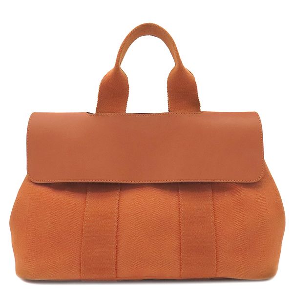 エルメス HERMES ハンドバッグ ヴァルパライソPM トワルシェブロン レザー ポティロン シルバー金具 オレンジ ポーチ