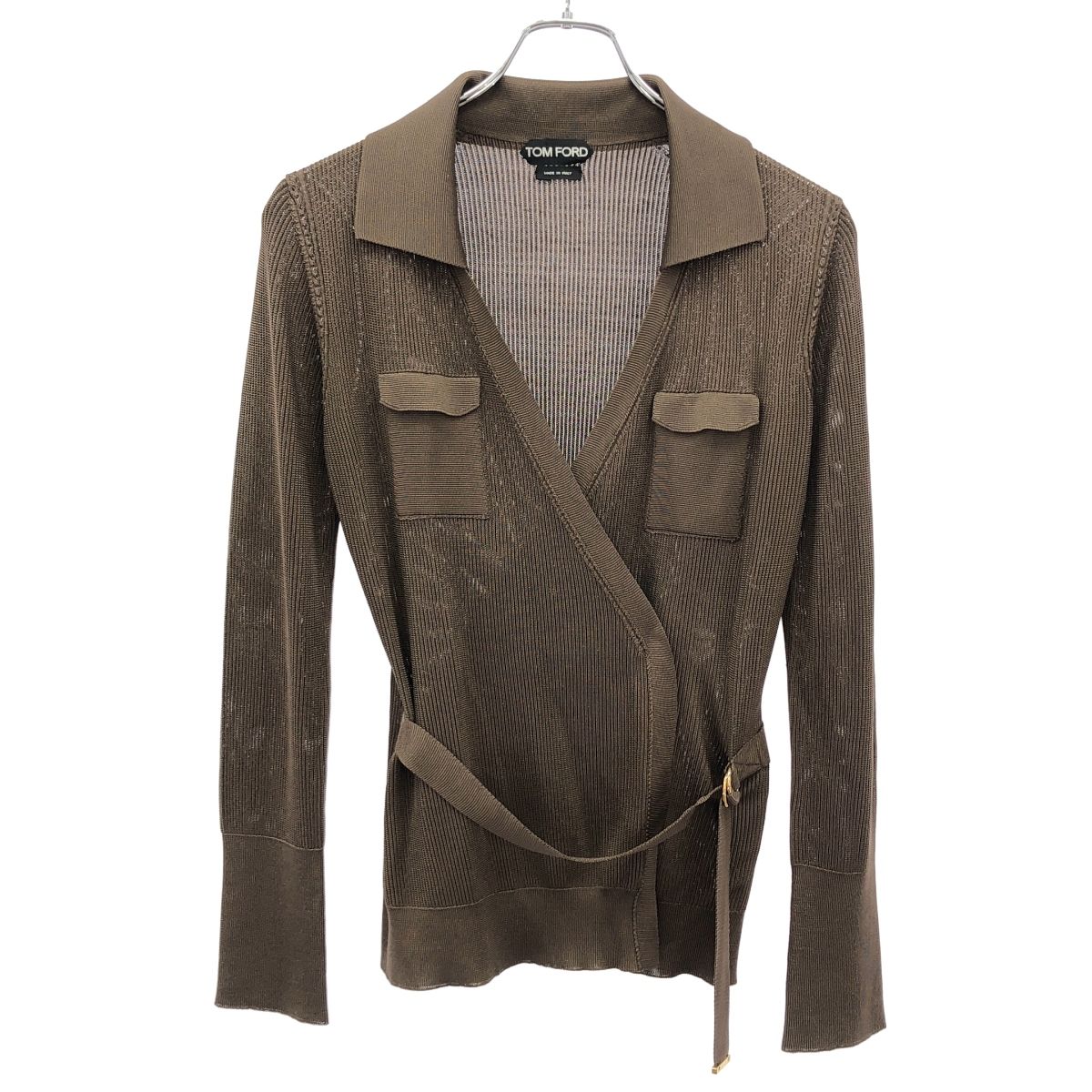 TOM FORD トム フォード ベルテッドシルクニットカーディガン CAK 050 TF 0077 ブラウン 36