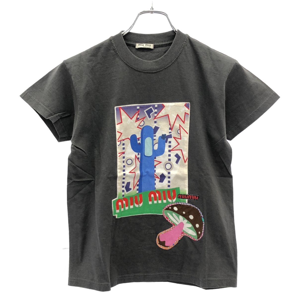 miu ミュウミュウ マッシュルームパッチTシャツ チャコールグレー S