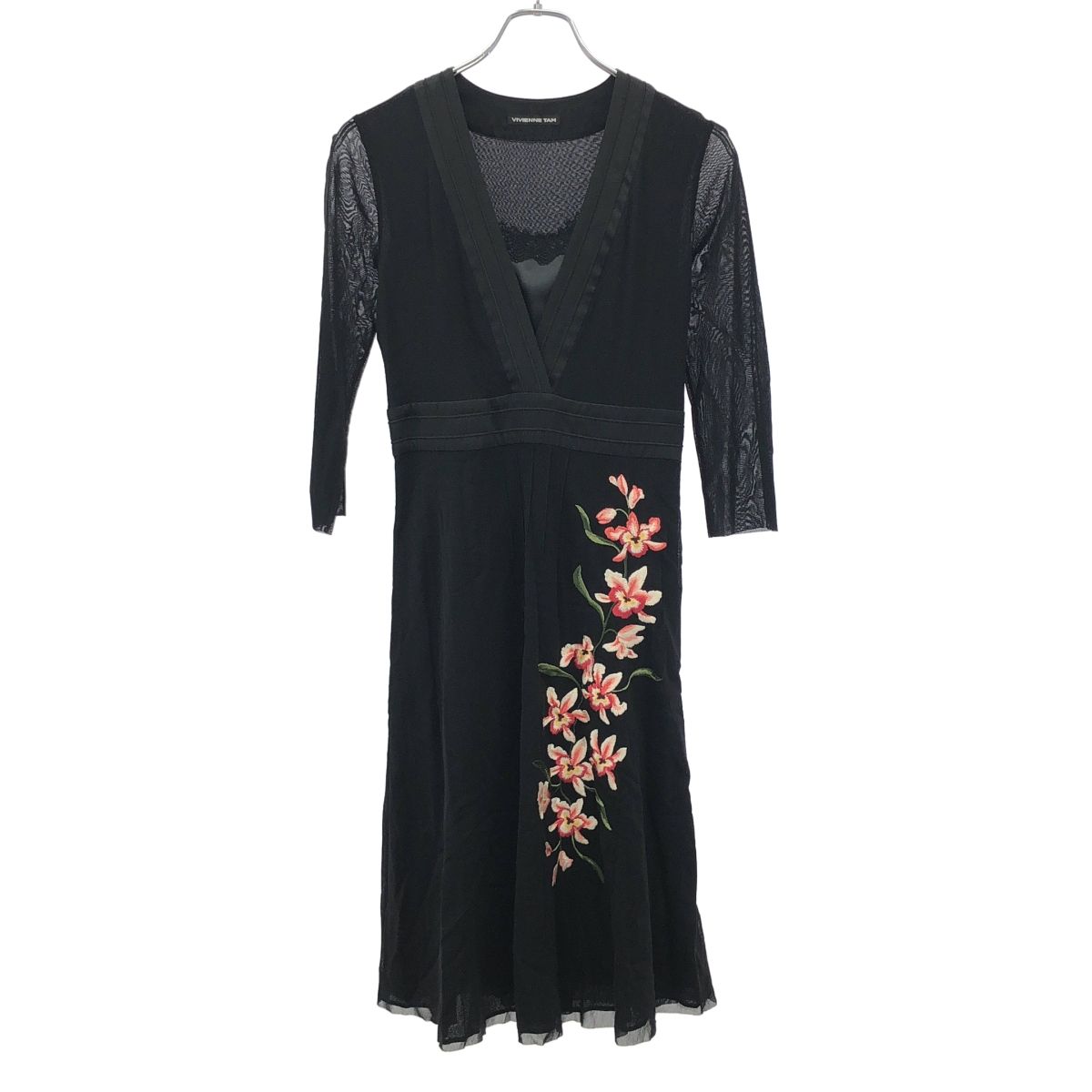 美品 VIVIENNE TAM ヴィヴィアン フラワー 花 刺繍 ワンピース ヴィヴィアンタムVIVIENNE TAM フラワー刺繍パワーネット切替