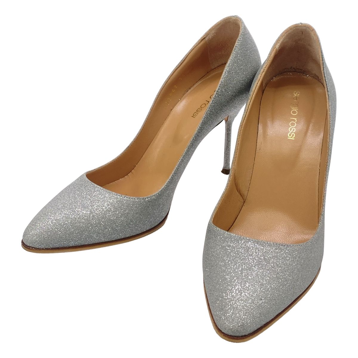 sergio rossi セルジオ ロッシ グリッターパンプス シルバー 38 - メルカリ