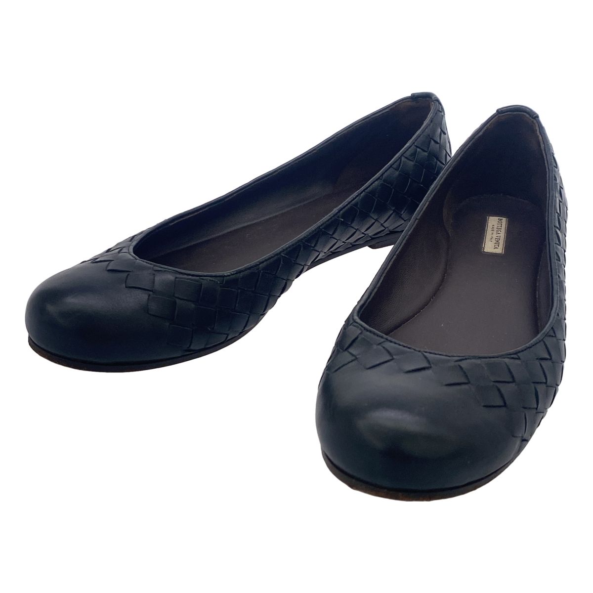 極美品 BOTTEGA VENETA イントレチャート レザーパンプス 黒 BOTTEGA VENETA ボッテガヴェネタ イントレチャート フラットパンプス