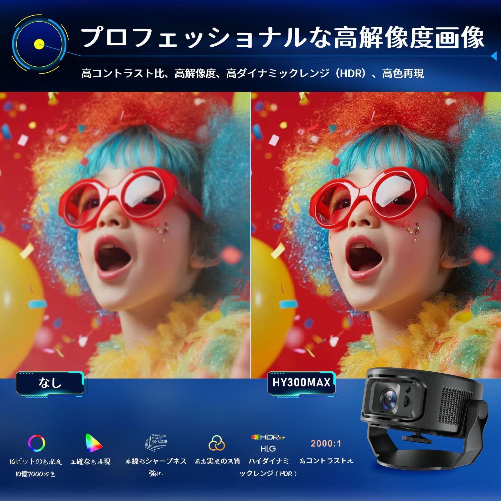 プロジェクター 家庭用 小型 【1080P 8K対応＆HDR高ダイナミック画質